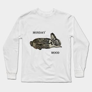 Monday Mood Black and White Rabbit Long Sleeve T-Shirt